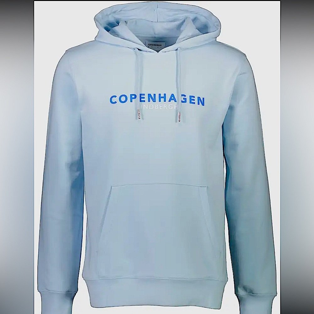New Men’s Lindbergh Copenhagen Hoodie Sweatshirt  - (Medium) **Light Blue**